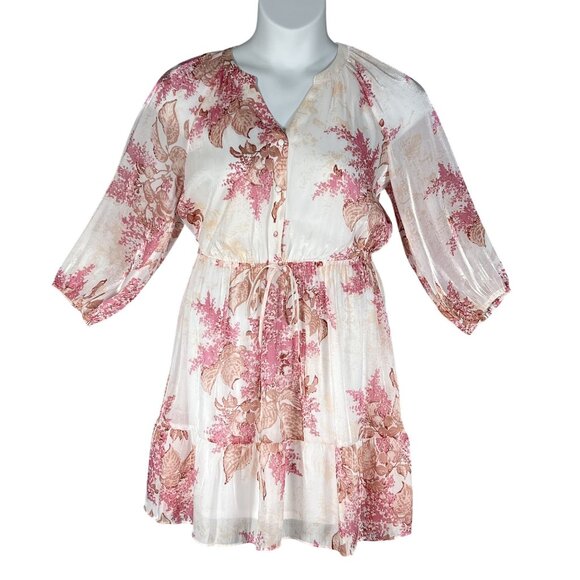 Lauren Conrad Womens M Floral Chiffon Tiered Ruffle Dress Feminine Cottagecore - Picture 1 of 16